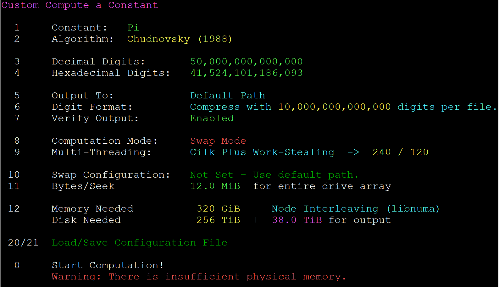 y-cruncher calculation values